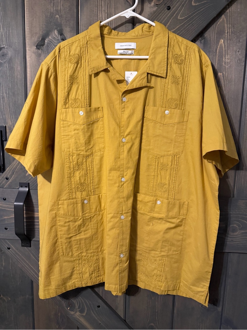 Urban Outfitters mustard yellow short sleeve guayabera XXL